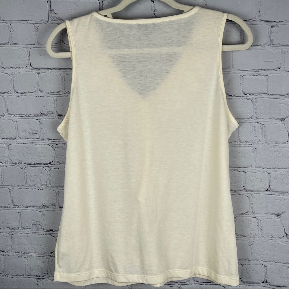 TALBOTS women's soft beige pleated ruffled neckline tank top, size L Petite - Picture 3 of 10